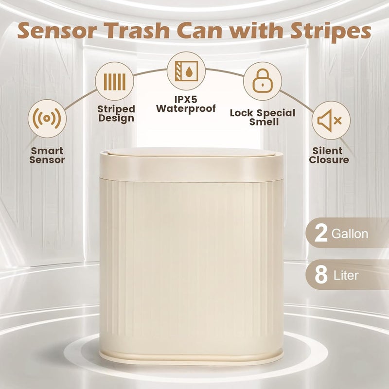 SYNCVIBE Bathroom Trash Can with Lid Automatic 2 Gallon Sensor Trash Bin, 7.5 Liter Smart Rubbish Bin, Motion Sensor Waterproof Bathroom Decor, Plastic Narrow Garbage Can for Bedroom, Office, Beige - Image 5